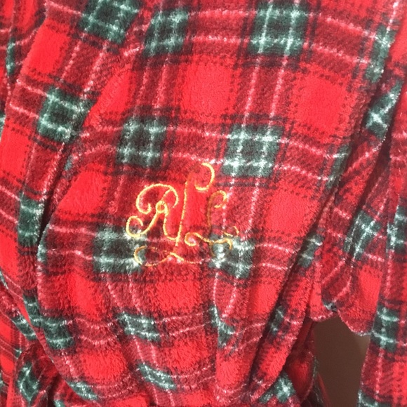 Like New RALPH LAUREN red tartan plaid Fleece robe S - Picture 2 of 5